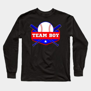 Baby Gender Reveal Party Baseball Team Boy  Team Blue Long Sleeve T-Shirt